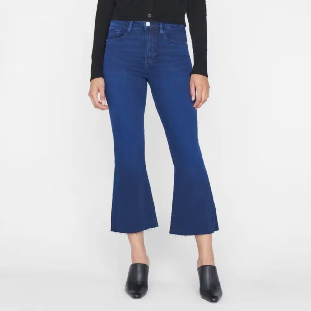 FRAME Jeans Womens 26 Blue Le Crop Flare Fray Denim